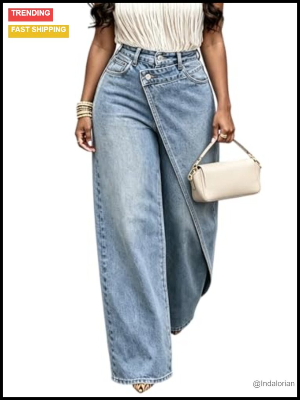 High Waisted Baggy Wide Leg Asymmetrical Denim Jeans